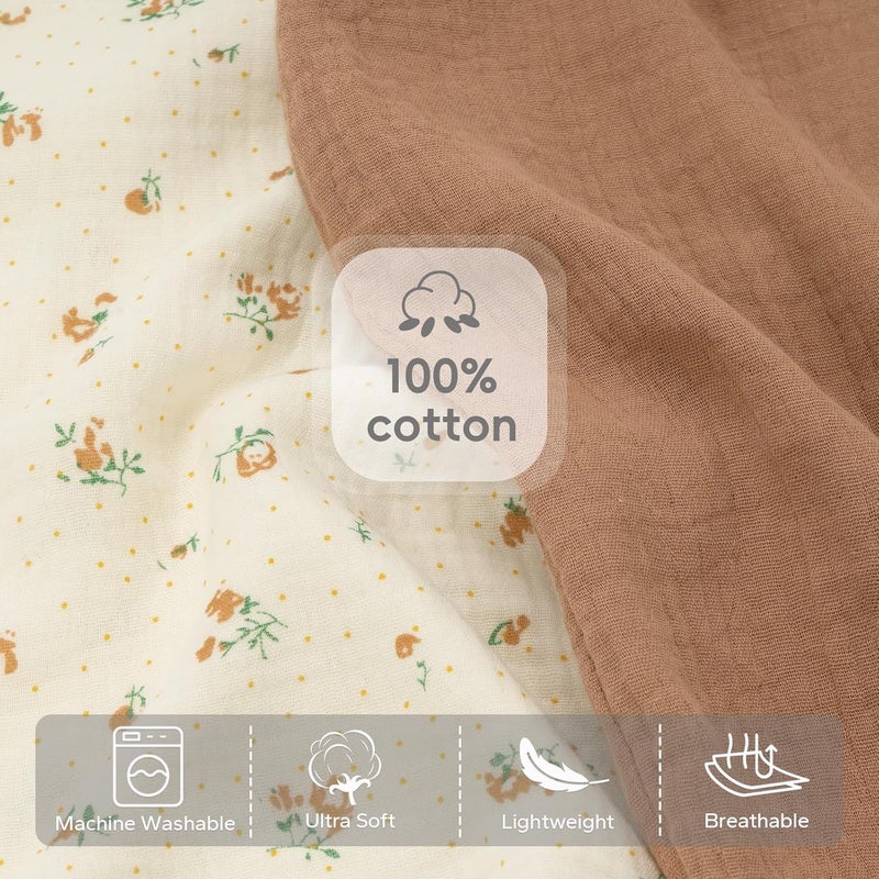 FUNUPUP 2 Pack Muslin Nursing Pillow Cover Compatible with Boppy Nursing Pillow, Soft Baby Nursing Covers for Breastfeeding Pillows for Boys Girls, Brown&Floral - Image 2